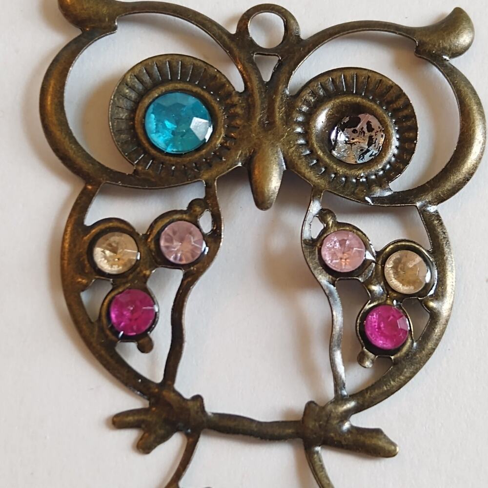 Vintage Owl necklace pendant with rhinestones ( tub b)